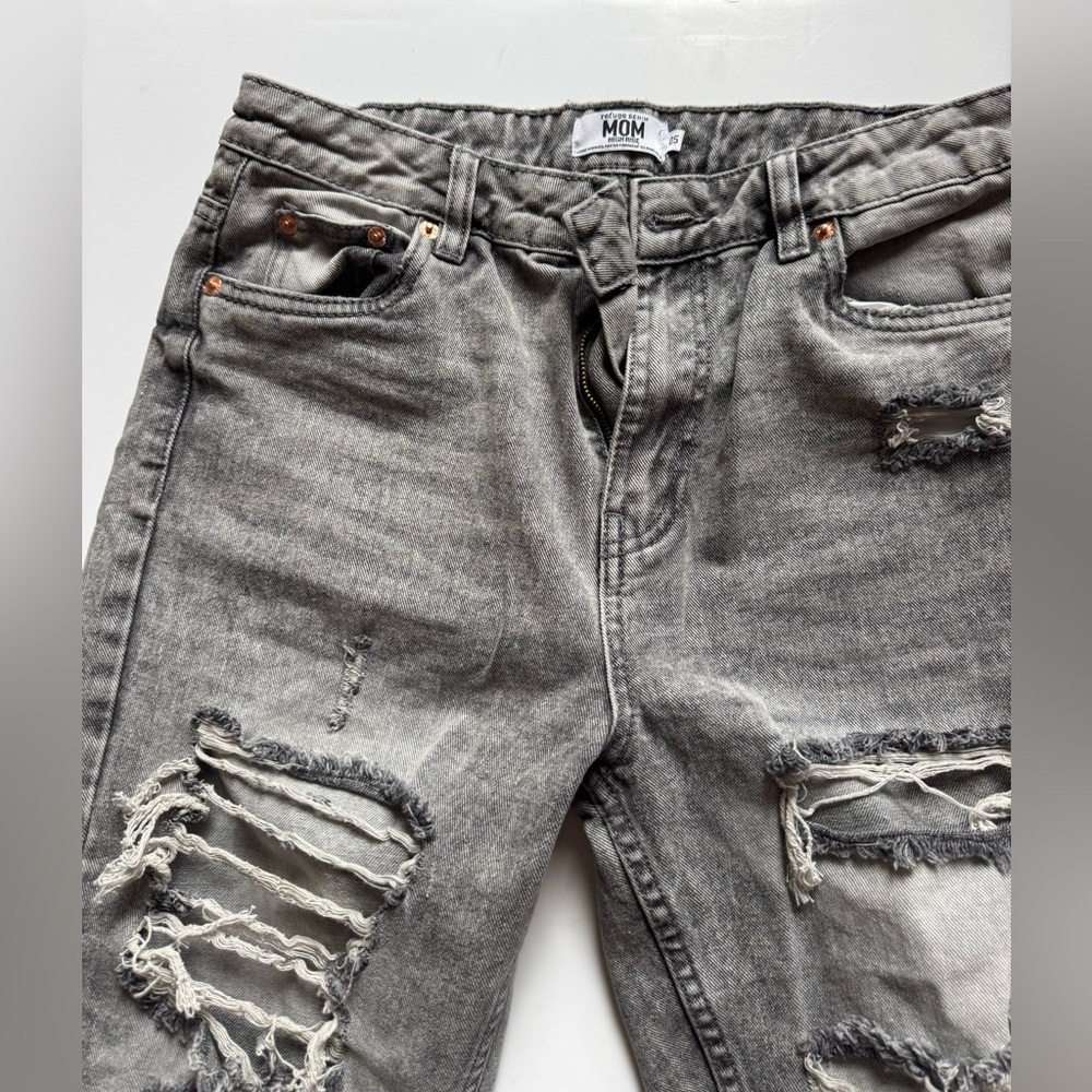 High Rise Distressed Gray Jeans - Picture 3 of 10